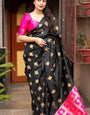 Capricious Black and Dark Pink Soft Silk Saree With Precious Blouse Piece