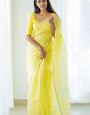 Glamorous Lemon Cotton Silk Saree With Lagniappe Blouse Piece
