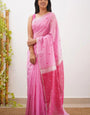 Surpassing Pink Cotton Silk Saree With Murmurous Blouse Piece