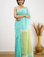 Winsome Sea Green Cotton Silk Saree With Pretty Blouse Piece