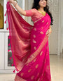 Beguiling Dark Pink Soft Silk Saree With Twirling Blouse Piece