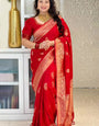 Fragrant Red Soft Silk Saree With Scrupulous Blouse Piece