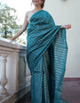 Embellished Rama Soft Silk Saree With Amazing Blouse Piece