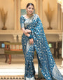 Piquant Firozi Soft Silk Saree With Sophisticated Blouse Piece