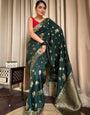 Ephemeral Dark Green Soft Silk Saree With Elegant Blouse Piece