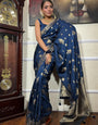 Evanescent Navy Blue Soft Silk Saree With Exquisite Blouse Piece