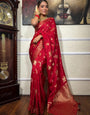 Evocative Red Soft Silk Saree With Conflate Blouse Piece