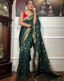 Gossamer Dark Green Soft Silk Saree With Sensational Blouse Piece