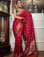 Lassitude Red Soft Silk Saree With Fugacious Blouse Piece