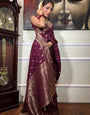 Lissome Wine Soft Silk Saree With Seraglio Blouse Piece