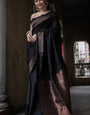 Extraordinary Black Soft Silk Saree With Fancifull Blouse Piece