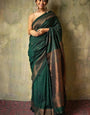 Pretty Dark Green Soft Silk Saree With Sumptuous Blouse Piece