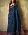 Precious Navy Blue Soft Silk Saree With Ideal Blouse Pieced