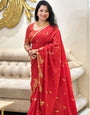 Ephemeral Red Soft Silk Saree With Desiring Blouse Piece