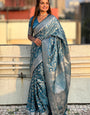 Captivating Firozi Soft Silk Saree With Panache Blouse Piece