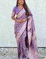 Ailurophile Lavender Soft Silk Saree With Tantalizing Blouse Piece