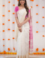 Vestigial Beige Cotton Silk Saree With Allure Blouse Piece