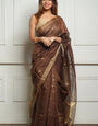 Fragrant Brown Cotton Silk Saree With Enthralling Blouse Piece