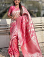 Innovative Pink Soft Silk Saree With Desiring Blouse Piece
