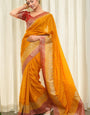 Most Flattering Orange Soft Silk Saree With Mesmerising Blouse Piece