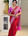 Vibrant Red Soft Silk Saree With Embellished Blouse Piece