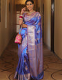 Designer Blue Soft Banarasi Silk Saree With Magnetic Blouse Piece
