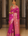 Opulent Dark Pink Soft Banarasi Silk Saree With Palimpsest Blouse Piece