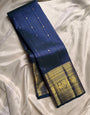 Gratifying Navy Blue Soft Banarasi Silk Saree With Blissful Blouse Piece