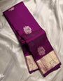 Ethnic Purple Soft Banarasi Silk Saree With Flattering Blouse Piece