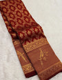 Unique Maroon Pure Zari Weaving Banarasi Silk Saree With Surpassing Blouse Piece