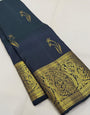 Splendiferous Navy Blue Pure Zari Weaving Banarasi Silk Saree With Aplomb Blouse Piece