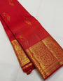 Outstanding Red Pure Zari Weaving Banarasi Silk Saree With Assemblage Blouse Piece