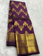 Dissemble Purple Pure Zari Weaving Banarasi Silk Saree With Staggering Blouse Piece