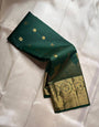 Enigmatic Dark Green Pure Zari Weaving Banarasi Silk Saree With Refreshing Blouse Piece