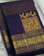 Lissome Navy Blue Pure Zari Weaving Banarasi Silk Saree With Surpassing Blouse Piece