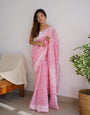Majesty Baby Pink Cotton Silk Saree With Attractive Blouse Piece