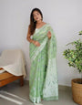 Exceptional Pista Cotton Silk Saree With Flaunt Blouse Piece
