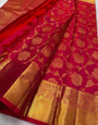 Refreshing Red Soft Banarasi Silk Saree With Extraordinary Blouse Piece