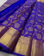 Flaunt Royal Blue Soft Banarasi Silk Saree With Classy Blouse Piece