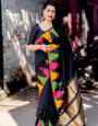 Mellifluous Black Soft Silk Saree With Entrancing Blouse Piece
