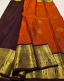 Arresting Orange Pure Zari Weaving Banarasi Silk Saree With Jazzy Blouse Piece