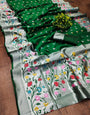 Designer Dark Green Paithani Silk Saree With Gleaming Blouse Piece