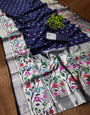 Demanding Navy Blue Paithani Silk Saree With Sizzling Blouse Piece