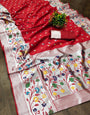 Eye-catching Red Paithani Silk Saree With Skinny Blouse Piece