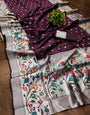 Glowing Wine Paithani Silk Saree With Adorning Blouse Piece