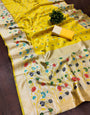 Deserving Yellow Paithani Silk Saree With Dazzling Blouse Piece