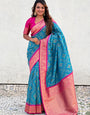 Epiphany Firozi Soft Silk Saree With Imaginative Blouse Piece