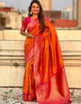 Fancifull Orange Soft Silk Saree With Elaborate Blouse Piece