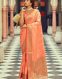 Marvellous Peach Soft Banarasi Silk Saree With Adorable Blouse Piece