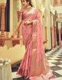 Stunning Pink Soft Banarasi Silk Saree With Hypnotic Blouse Piece